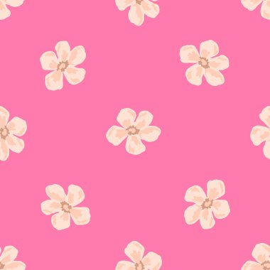 Creative summer seamless pattern with daisy flowers doodle print. Pink bright background. Nature print. Great for fabric design, textile print, wrapping, cover. Vector illustration.