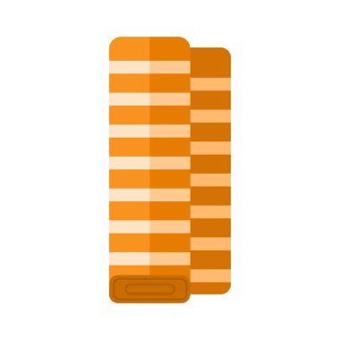 Beyaz arka planda izole edilmiş çizgili kumaş rulosu. Tasarım vektörü illüstrasyonu.