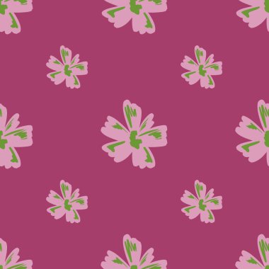 Soyut çiçek tomurcuğu elementleriyle pembe, pürüzsüz desen. Yaratıcı botanik süsü. Stok çizimi. Tekstil, kumaş, hediye paketi, duvar kağıtları için vektör tasarımı.