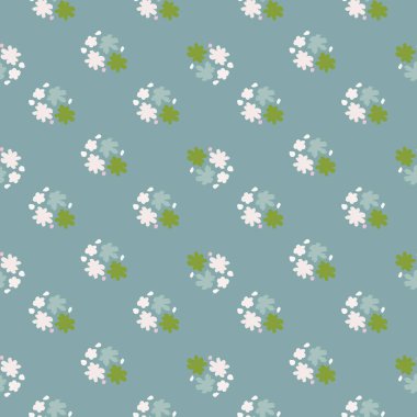 Küçük çiçek siluetleri el çizimi tarzında pürüzsüz desenler. Pastel mavi arka plan. Basit bir arkaplan. Mevsimlik tekstil baskıları, kumaş, afişler, arkaplanlar ve duvar kağıtları için vektör illüstrasyonu.