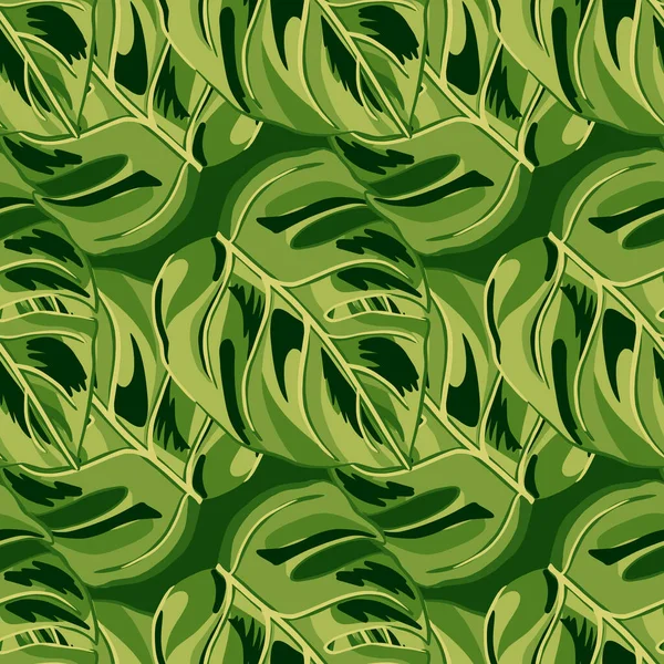 Τροπική Απρόσκοπτη Μοτίβο Πράσινο Φόντο Αφηρημένη Υφή Διακόσμηση Φύλλα Monstera — Διανυσματικό Αρχείο