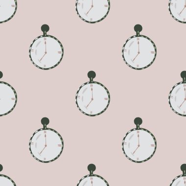 Soluk renk, kronometre zamanlayıcı elementli pürüzsüz bir desen. Pembe arka plan. Teknoloji karalama süsü. Kumaş tasarımı için dekoratif zemin, tekstil baskısı, ambalaj, kapak. Vektör illüstrasyonu.