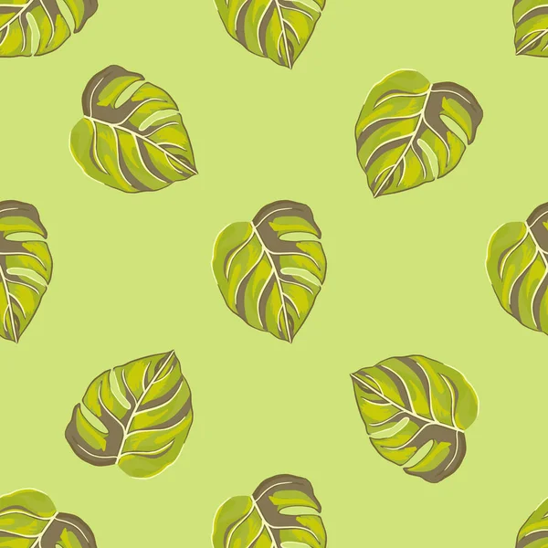 黄色背景的热带无缝图案 摘要叶绿素叶绿素质感装饰 夏季自然丛林中时尚供印刷 矢量图解设计 — 图库矢量图片