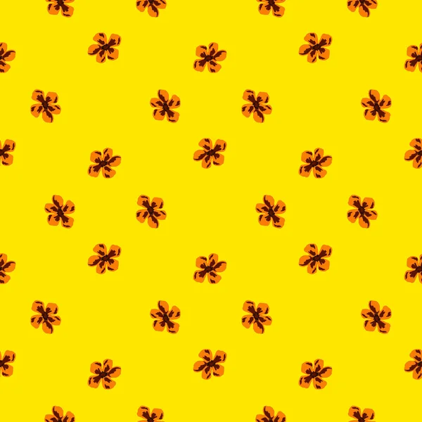 Абстрактный Желтый Летний Узор Оранжевыми Маленькими Цветками Желтый Фон Стиле — стоковый вектор