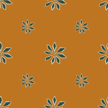 Minimalist stil geometrik karanfil çiçek siluetleri. Koyu turuncu arka plan. Basit bir stil. Stok çizimi. Tekstil, kumaş, hediye paketi, duvar kağıtları için vektör tasarımı.