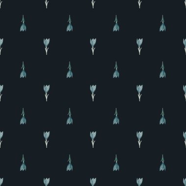 Esmer doğal, dikdörtgen desenli krokus çiçekleri temel izler. Siyah arka plan. Basit bir tarz. Kağıt ve kumaş dokuları için grafiksel tasarım. Vektör İllüstrasyonu.