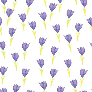 Yaz, mor küçük çiçek şekilli, pürüzsüz bir desen izole etti. Beyaz arka plan. Kağıt ve kumaş dokuları için grafiksel tasarım. Vektör İllüstrasyonu.