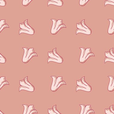 Karalama lale tomurcukları ve çiçek desenli kusursuz doğa deseni. El çizimi pembe renkli arka plan. Tekstil, kumaş, hediye paketi, duvar kağıtları için düz vektör baskısı. Sonsuz illüstrasyon.