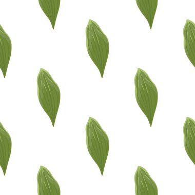 Dekoratif yalıtılmış, pürüzsüz desenli yeşil yapraklı elementler. Beyaz arka plan. Stok çizimi. Tekstil, kumaş, hediye paketi, duvar kağıtları için vektör tasarımı.