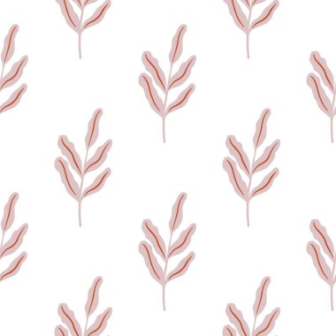 Botanik bej yaprak siluetleriyle izole edilmiş karalama deseni. Beyaz arka plan. El çizimi. Tekstil, kumaş, hediye paketi, duvar kağıtları için düz vektör baskısı. Sonsuz illüstrasyon.