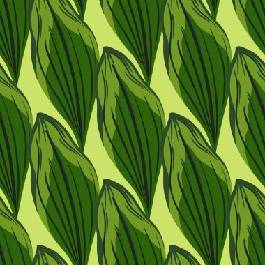 Soyut yaprak elementleri çizilmiş yay, pürüzsüz desen. Açık sarı arkaplan. Doodle tarzı. Stok çizimi. Tekstil, kumaş, hediye paketi, duvar kağıtları için vektör tasarımı.