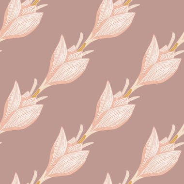Çizgili krokus şekilli minimal botanik dikişsiz desen. Bej renkleri, çiçekli sanat eserleri. Kağıt ve kumaş dokuları için grafiksel tasarım. Vektör İllüstrasyonu.