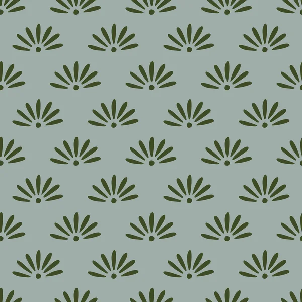 緑の幾何学的なスタイルのカモミールの花の要素シームレスなパターン 青のパステルの背景 テキスタイル ファブリック ギフトラップ 壁紙のためのフラットベクトルプリント エンドレスイラスト — ストックベクタ