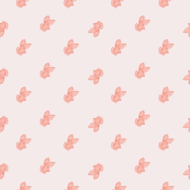 Turuncu küçük orkide desenli küçük dikişsiz desenli. Açık mavi arkaplan. Çiçek arkaplanı. Mevsimlik tekstil baskıları, kumaş, afişler, arkaplanlar ve duvar kağıtları için vektör illüstrasyonu.