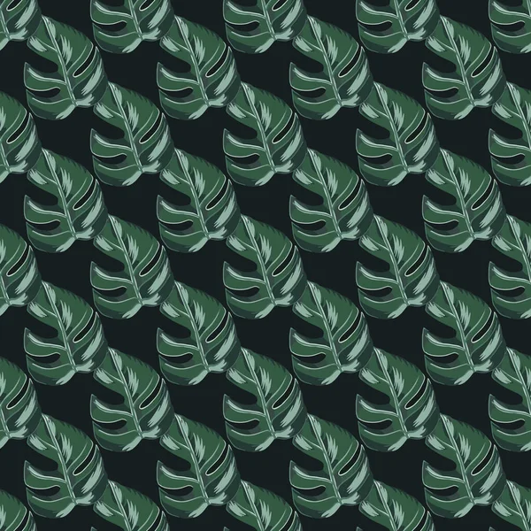 Motif Exotique Sans Couture Avec Imprimé Silhouettes Monstera Vert Foncé — Image vectorielle
