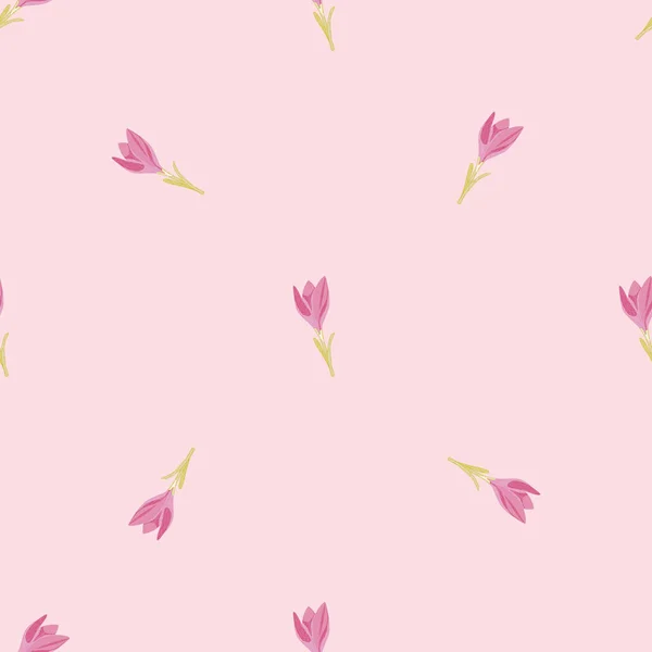 Minimalistische Stijl Naadloos Patroon Met Kleine Roze Krokus Bloem Vormen — Stockvector