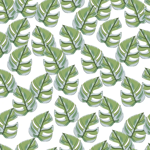 Vereinzelte Zufällige Nahtlose Muster Mit Grünen Monstera Doodle Blättern Weißer — Stockvektor