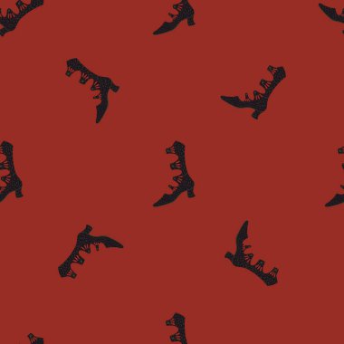 Basit bir siyah kadın bot süsüsüyle kusursuz bir moda deseni. Kırmızı solgun arka plan. Stok çizimi. Tekstil, kumaş, hediye paketi, duvar kağıtları için vektör tasarımı.