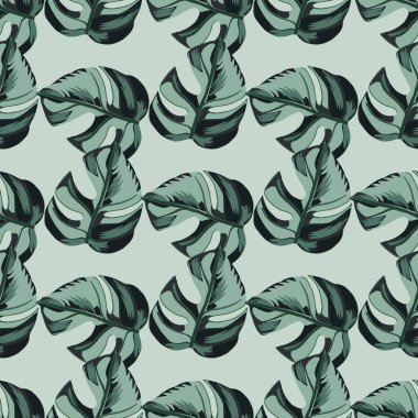 Rastgele, dikişsiz desenli, karalama elle çizilmiş mavi renkli canavar yaratıcı bir süs. Pastel arka plan. Kumaş tasarımı, tekstil baskısı, ambalaj ve kapak için tasarlandı. Vektör illüstrasyonu.