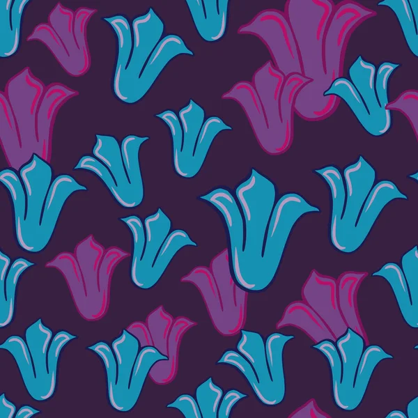 Természet Botanikus Zökkenőmentes Minta Lila Kék Véletlenszerű Tulipán Rügyek Formák — Stock Vector