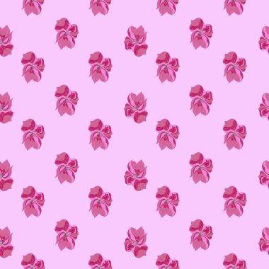 Pembe palette çiçek siluetleri olan parlak, yaz şablonu. El çizimi botanik arka planı. Kağıt ve kumaş dokuları için grafiksel tasarım. Vektör İllüstrasyonu.