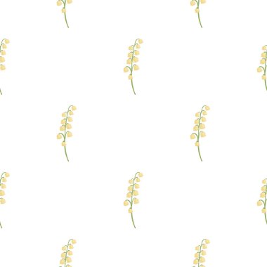 Vadi elementlerinin turuncu zambaklarıyla izole dekoratif, pürüzsüz desen. Beyaz arka plan. Doodle tarzı. Stok çizimi. Tekstil, kumaş, hediye paketi, duvar kağıtları için vektör tasarımı.