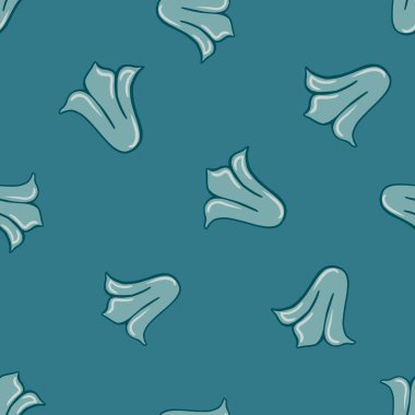 Rastgele lale tomurcuklarıyla kusursuz desen siluet süsü. Mavi arka plan. Doğa süsü. Tekstil, kumaş, hediye paketi, duvar kağıtları için düz vektör baskısı. Sonsuz illüstrasyon.