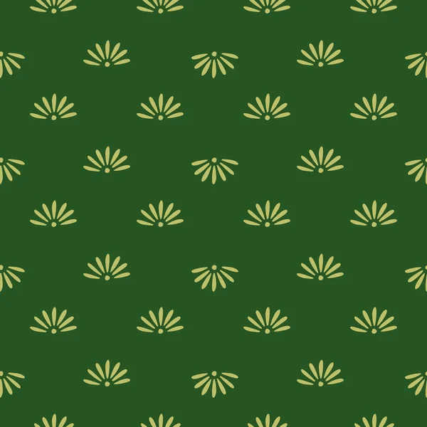 少しシンプルなスタイルのカモミールの花のプリントと装飾的なシームレスパターン 緑の背景 テキスタイル ファブリック ギフトラップ 壁紙のためのフラットベクトルプリント エンドレスイラスト — ストックベクタ