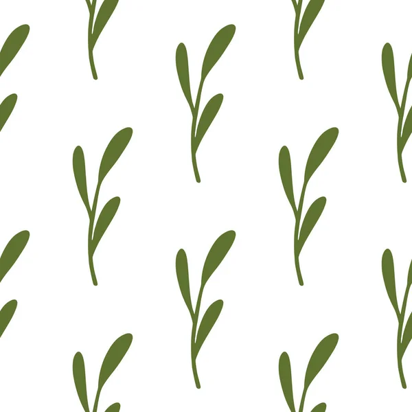 Bloom Branches Feuilles Minimalistes Motif Sans Couture Dans Style Doodle — Image vectorielle