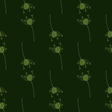 Saha doğası düz karalama deseni ile basit kiriş şekilli. Koyu yeşil arka plan. Kağıt ve kumaş dokuları için grafiksel tasarım. Vektör İllüstrasyonu.