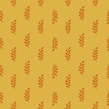 Çiçek yaprakları siluetleri olan tropikal, pürüzsüz desenler. Turuncu arka plan. Basit bir parmak izi. Kağıt ve kumaş dokuları için grafiksel tasarım. Vektör İllüstrasyonu.