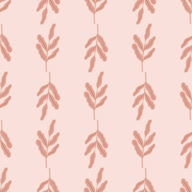Pastel, kusursuz desenli doğa tarzıyla karalama yapraklı süsleme yapar. Pembe ışık paleti. Tekstil, kumaş, hediye paketi, duvar kağıtları için düz vektör baskısı. Sonsuz illüstrasyon.