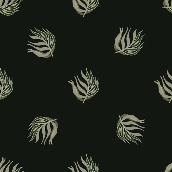 灰色の熱帯の葉の枝が印刷された暗いミニマルなシームレスパターン 黒の背景 シンプルなスタイル テキスタイル ファブリック ギフトラップ 壁紙のためのフラットベクトルプリント エンドレスイラスト — ストックベクタ