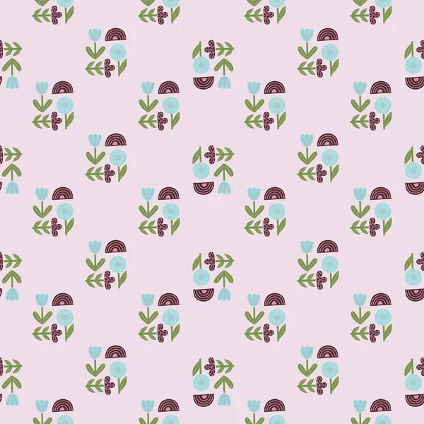 Patrón Botánico Sin Costuras Con Adorno Flores Color Púrpura Verde — Archivo Imágenes Vectoriales