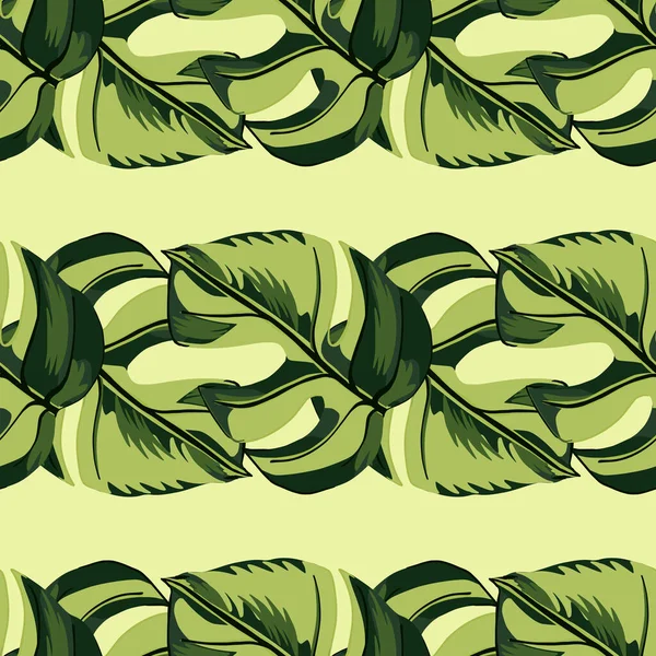 Folhas Palma Sem Costura Padrão Com Silhuetas Monstera Desenhadas Mão — Vetor de Stock