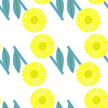 Parlak geometrik çiçek şekilli izole, pürüzsüz desen. Beyaz arka plan. Çiçek doğası baskısı. Kağıt ve kumaş dokuları için grafiksel tasarım. Vektör İllüstrasyonu.