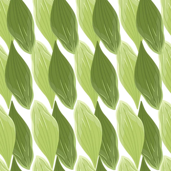 独立的植物叶状无缝图案 绿色的单叶轮廓装饰 白色背景 库存说明 纺织品 礼品包装 壁纸矢量设计 — 图库矢量图片