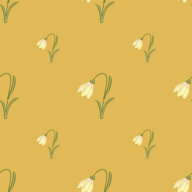 Basit hareBell minimalist çiçekleri pürüzsüz desen. Turuncu arka plan. Çiçek arkaplanı. Tekstil, kumaş, hediye paketi, duvar kağıtları için düz vektör baskısı. Sonsuz illüstrasyon.