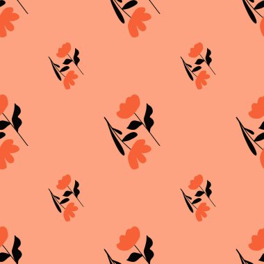 Dekoratif çiçek süsüyle desensiz karalamalar. Ditsy arka planı. Pembe palet basit bir sanat eseri. Kağıt ve kumaş dokuları için grafiksel tasarım. Vektör İllüstrasyonu.