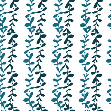 Karalama mavisi okaliptüs elementli izole edilmiş, dikişsiz botanik deseni. Beyaz arka plan. Kağıt ve kumaş dokuları için grafiksel tasarım. Vektör İllüstrasyonu.