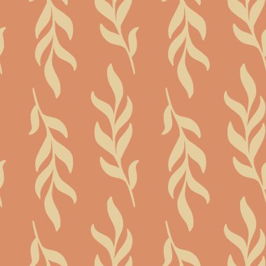 Basit botanik yaprak dalları olan bitkisel desenleri karala. Pembe arka plan. Kağıt ve kumaş dokuları için grafiksel tasarım. Vektör İllüstrasyonu.