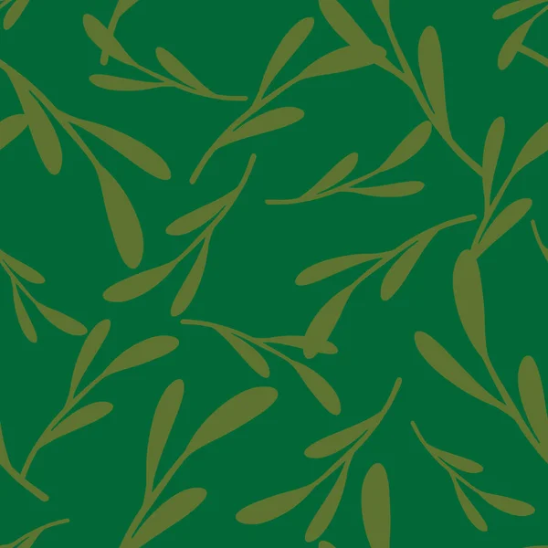 Botany Αδιάλειπτη Μοτίβο Τυχαία Φύλλα Κλαδιά Σιλουέτες Εκτύπωσης Πράσινο Έργο — Διανυσματικό Αρχείο