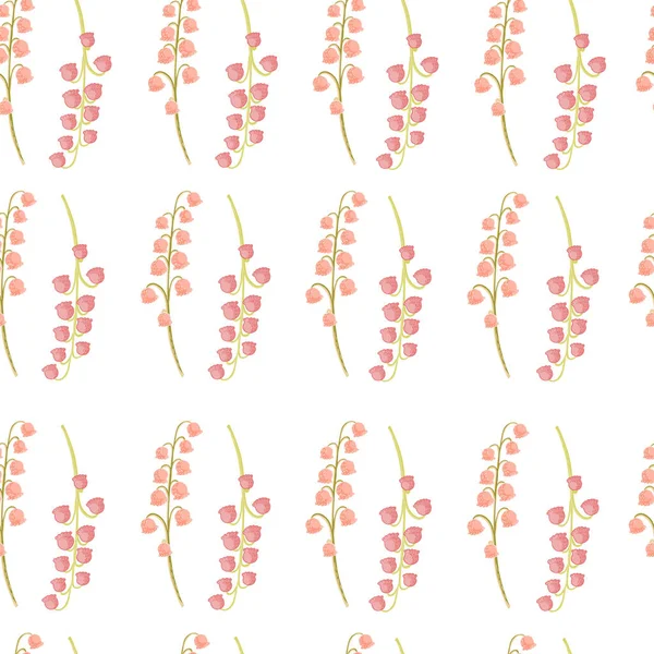Розовый Цветной Лилии Долины Каракули Бесшовный Узор Ручном Рисованном Стиле — стоковый вектор