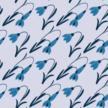 Vahşi campanula çiçek elementleriyle kusursuz desenli çiçek deseni. Gri arka plan. Doğa baskısı. Tekstil, kumaş, hediye paketi, duvar kağıtları için düz vektör baskısı. Sonsuz illüstrasyon.