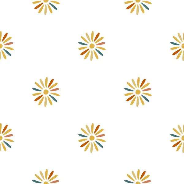 Naadloos Patroon Geometrische Stijl Met Kleurrijke Bloemen Ornament Witte Achtergrond — Stockvector