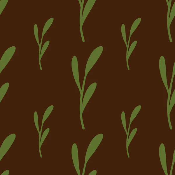 Декоративные Ветви Листа Бесшовный Узор Ручном Рисованном Стиле Коричневый Фон — стоковый вектор