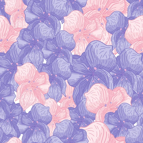 Fleurs Contour Rose Bleu Orchidée Imprimé Motif Sans Couture Fond — Image vectorielle