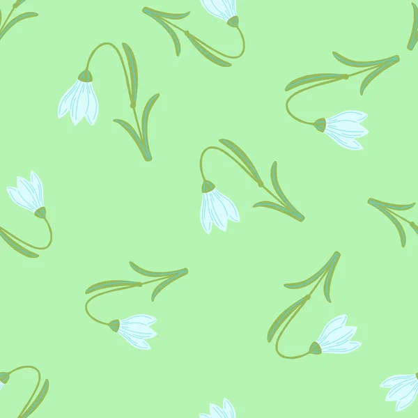 Light Green Colored Random Harebell Flowers Shapes Seamless Pattern Doodle — Stock Vector