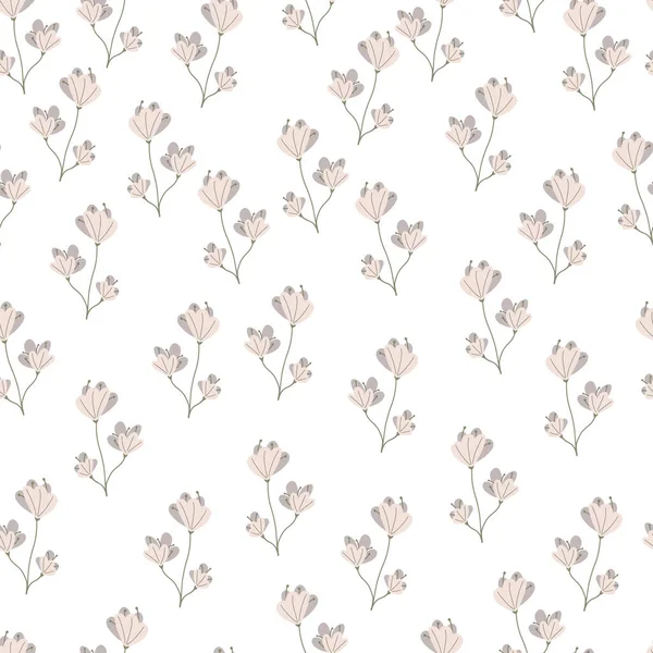 Vereinzelte Nahtlose Muster Mit Lila Und Rosa Doodle Blüten Silhouetten — Stockvektor