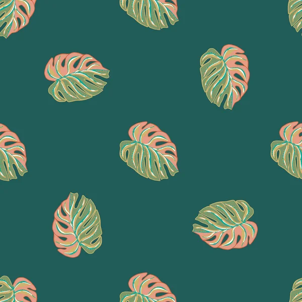 Jungle Foliage Seamless Pattern Tropical Monstera Leaf Ornament Turquoise Background — Stockvector
